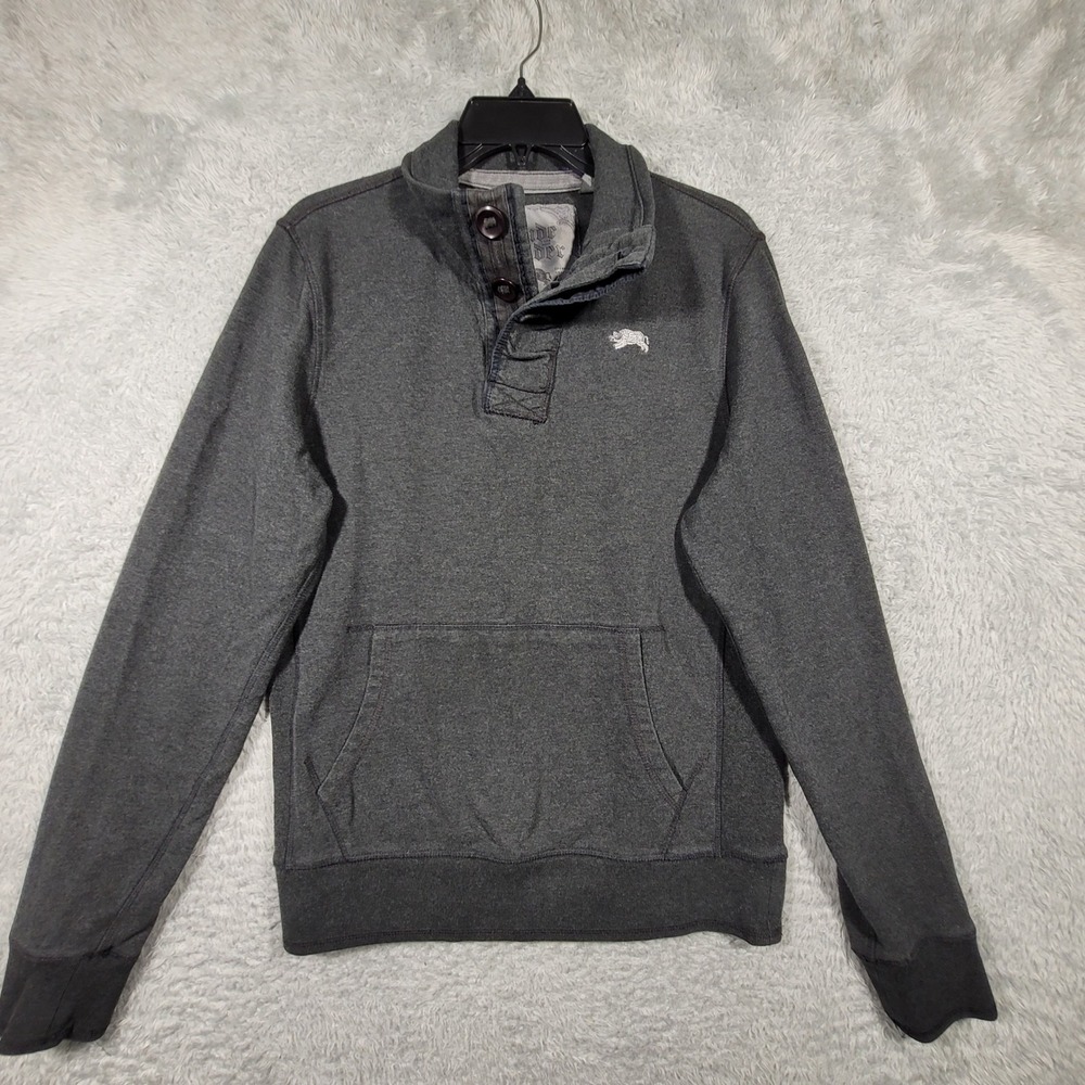 Slade Wilder Mens Charcoal Gray Button Mock Collar Pullover Sweatshirt Medium